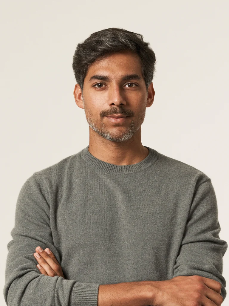 Illustrative portrait of Arjun P., representing software engineering talent in India